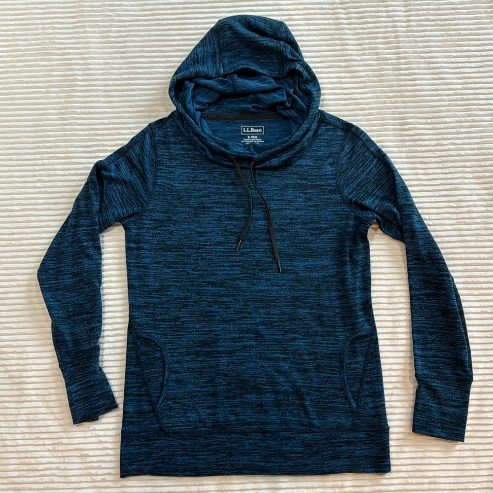L.L.Bean Cowl Neck Hooded Knit Long Sleeve Shirt Sweater Blue Black Small